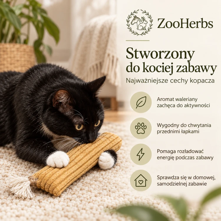 kopacz dla kota z naturalnym wypełenieniem z łuski gryki i waleriany zooherbs v2.png