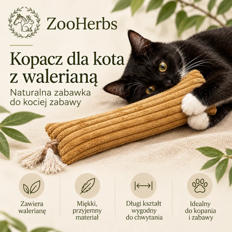 kopacz dla kota z naturalnym wypełenieniem z łuski gryki i waleriany zooherbs v1.png